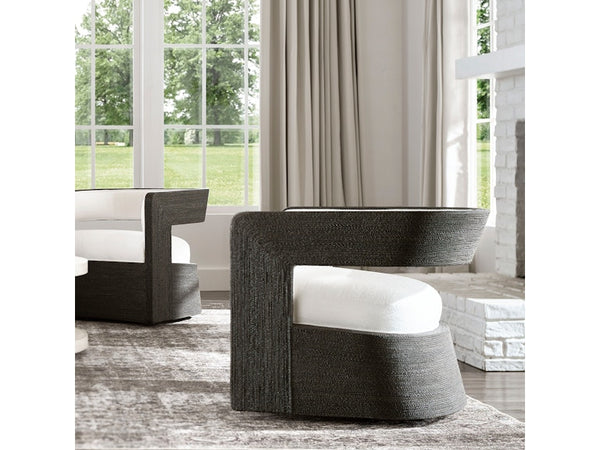 Palecek Hadley Swivel Lounge Chair in Charcoal finish with Blanco Fabric