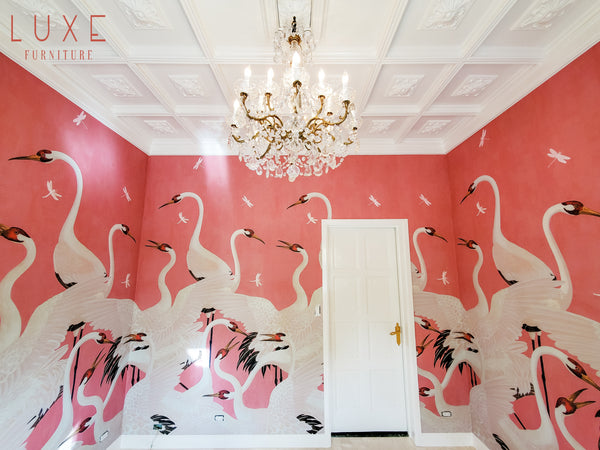 GUCCI Heron Print Wallpaper pink in Palm Beach estate